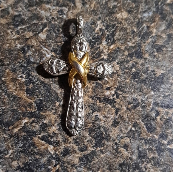Vintage Silver and Gold Tone Ornate Cross Pendant - Picture 4 of 4